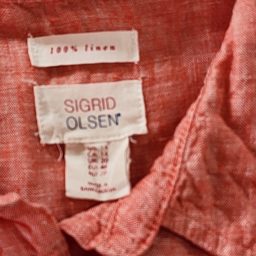 Sigrid Olsen Linen Shirt Womens Medium Pink Long Sleeve Lightweight Summer Tunic - Picture 3 of 11